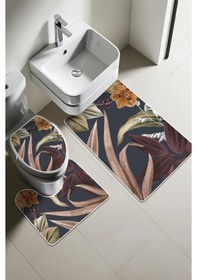 Resim Modern Desenli Dijital Baskı 3 Lü Banyo Paspas Takımı Yıkanabilir Kaymaz Tabanlı Klozet Takımı Klz0024 Renkli 