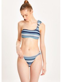 Resim Too Salty Swimwear Kadın Lacivert Dantelli Tek Omuz Bikini Takımı 24s121st Lacivert 