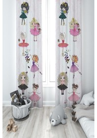 Resim Mekta Home Bebek Ve Çocuk Odası Prenses Kızlar Ve Seksek Desenli Motifli 2 Kanat Fon Perde 