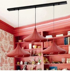 Resim Üçlü Champion Kırmızı Sarkıt Lamba Yemek Masası Oturma Odası Mutfak Salon Otel Showroom Hol Kırmızı 