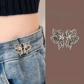 Resim 1/2 Takım Pantolon Sıkılaştırıcı, Kelebek Kot Düğmesi Gevşek Kot Pantolonlar, Bel için Ayarlanabilir ve Çıkarılabilir Pantolon Klipsleri, Dikişsiz Düğmeler Kot Pantolonları Küçültür 