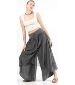 Resim Kadın Asimetrik Kapaklı Ipek Şalvar Pantolon-8775 Antrasit 