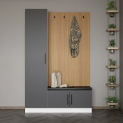 Resim Minar Kale Dekor Panel 1 Kapaklı 1b Raf Portmanto + Ayakkabılık Minderli Beyaz Antrasit 