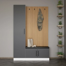 Resim Minar Kale Dekor Panel 1 Kapaklı 1b Raf Portmanto + Ayakkabılık Minderli Beyaz Antrasit 