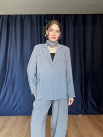 Resim Aec Prive Kadın Şal Detaylı %!00 Pamuklu Blazer Ceket Takım -2323 - S 