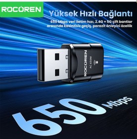 Resim Rocoren 650 Mbps 2.4 & 5ghz Dual Band Usb Wifi Adaptör 
