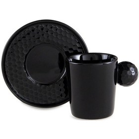 Resim Jumbo Golf Line Siyah 2'li Tabaklı Kahve Fincan Takımı 90 Ml Siyah 