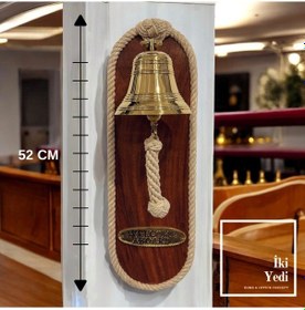 Resim Welab 52 Cm Masif Ağaç Halatlı Pirinç Duvar Çanı Antik Duvar Zili, Lüks Dekoratif Obje 