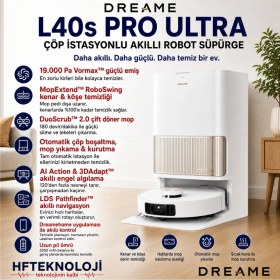Resim Dreame 19000 Pa Vormax Emiş Gücü ve Kir Sensörü ile L40S Pro Ultra Robot Süpürge Beyaz 