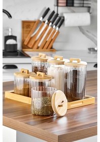 Resim Cooker Bambu Kapaklı Cam Baharat Seti 6'lı Çok Renkli 