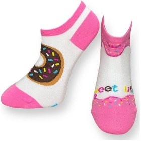 Resim Me-vo Tekli Beyaz Renkli Bay/bayan Unisex Esnek Nem Alabilen Pamuklu Donat Desenli Patik Çorap Beyaz 