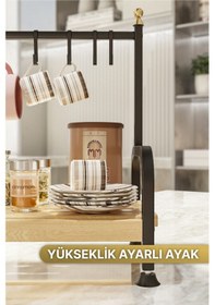Resim Masaüstü Mutfak Rafı Düzenleyici Kahve Fincanı Kupa Bardak Askısı 6 Kancalı Ahşap Raf Organizer 