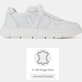 Resim TUNAELLİ KADIN BEYAZ HAKİKİ DERİ 36-41 NUMARA BAĞCIKLI DÜZ TABANLI OXFORD AYAKKABI 