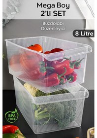 Resim 2 Adet Dolap İçi Buzdolabı Düzenleyici - Buzdolabı Meyve Sebze Saklama Kabı Organizer Sepet 8 Litre Şeffaf 