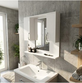 Resim Dekorister Tiger Aynalı Banyo Etajer Beyaz 