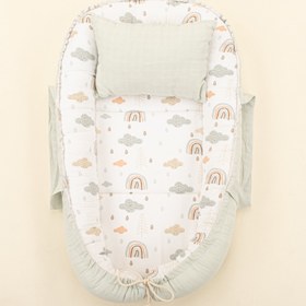 Resim Babynest ve Yastık - Çift Taraflı - Açık Yeşil Muslin - Yeşil Gökkuşağı 