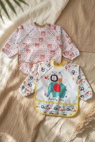 Resim Babydonat 2’li Su Geçirmez Uzun Kollu Mama Önlüğü Seti 6-24 Ay - Leke Tutmaz, Blw Uyumlu, Ayıcık Ve Safari Des 
