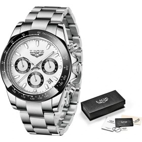 Resim Hanyang Gümüş Beyaz 2022 Lıge Moda Erkek Saatler Üst Marka Lüks Kol Saati Kuvars Saat Izle Adam Su Geçirmez Kronograf Relogio Masculino + Kutu (Yurt Dışından) 