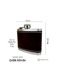 Resim Perlotus 5 Oz 150 Cc Koyu Kahverengi El Yapımı Crazy Deri Kılıflı Çelik Viski Cep Matarası Kahverengi 