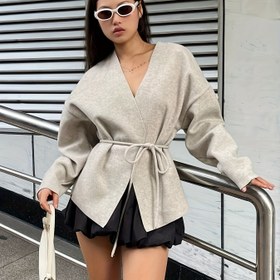 Resim Kadınlar İçin Şık V Yaka Uzun Kollu Ceket - Bol Kesim Bel Detaylı, Makinede Yıkanabilir Hafif Dış Giyim İlkbahar/Sonbahar Günlük ve Resmi Kıyafetler için Kadın Mont 