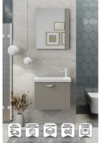 Resim Biani Fix Maxila 60 cm Banyo Dolabı,Seramik Lavabolu, Aynalı,Lavabo Dahil,Mdf,Latte 