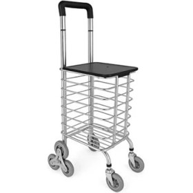 Resim Taşınabilir Katlanabilir Alışveriş Pazar Arabası Altı Tekerlekli Metalik 30 kg 