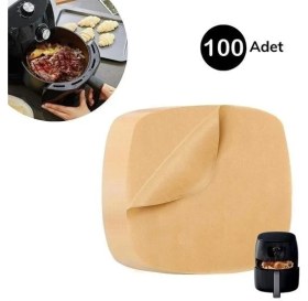 Resim 100 Adet Air Fryer Pişirme Kağıdı Tek Kullanımlık Yağ Su Geçirmez Yapışmaz Deliksiz Düz Kare Model 