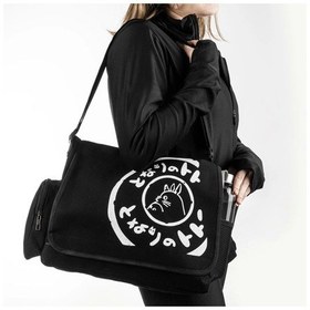 Resim Siyah Totoro Baskılı Unisex Postacı Çantası Beyaz - Siyah 
