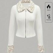 Resim Kadın Yıldız Desenli, Polar Astarlı, Fermuarlı, Rahat Hırka - Sonbahar/Kış için Günlük Uzun Kollu Açık Ön Kazak, Günlük Kışlık Giyim | Yıldız Desenli Hırka | Fermuarlı Hırka 