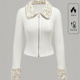 Resim Kadın Yıldız Desenli, Polar Astarlı, Fermuarlı, Rahat Hırka - Sonbahar/Kış için Günlük Uzun Kollu Açık Ön Kazak, Günlük Kışlık Giyim | Yıldız Desenli Hırka | Fermuarlı Hırka 