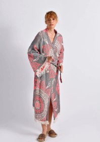 Resim Gri- Turuncu Mandala Kimono Çok Renkli 