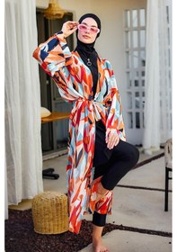 Resim Remsa Mayo Remsa Tesettür Mayo Üzerine Tek Kaftan Kimono Pareo Turuncu Rp027 Lotus Turuncu 