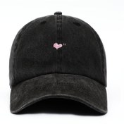 Resim Vintage Dokulu Beyzbol Şapkası Pembe Kalp Nakışlı - Günlük Kıyafetler için Ayarlanabilir Hafif Polyester Şapka, Elde Yıkanabilir ve Şık Aksesuar 
