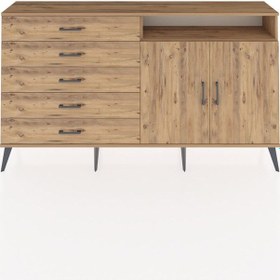 Resim Arges Konsol 2 Raflı 5 Çekmeceli 2 Kapaklı 176x30x99 Çam-çam Atlas Çam/atlas Çam - Atlas Çam 