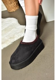 Resim Fox Shoes R612047302 Siyah Süet İçi Tüylü Kalın Tabanlı Kadın Terlik Siyah 