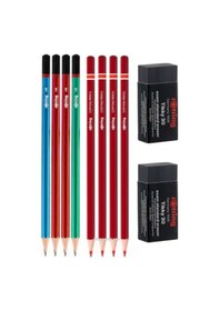 Resim Rotring Kurşun Ve Kırmızı Kalem Seti , Silgili Set 4+4 +2 Silgi Hb Mercanlı Çok Renkli 