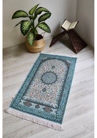 Resim Osmanlı Desen Astarlı Lüks Seccade S1018 Mavi Çok Renkli 