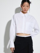 Resim Crop Poplin Gömlek Uzun Kollu Rahat Kesim Düğmeli Cep Detaylı 