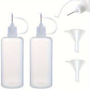 Resim 2 adet Beyaz Kapaklı Hassas Sıkma Ucu Aplikatör Şişeler, 1.69oz/3.38oz - El Sanatları, Tutkal, Sıvılar & Kimyasallar için Mini Huniler Dahil 