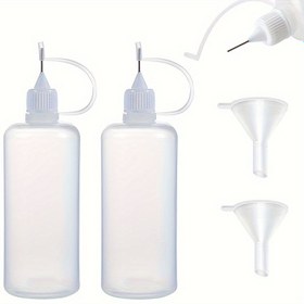 Resim 2 adet Beyaz Kapaklı Hassas Sıkma Ucu Aplikatör Şişeler, 1.69oz/3.38oz - El Sanatları, Tutkal, Sıvılar & Kimyasallar için Mini Huniler Dahil 