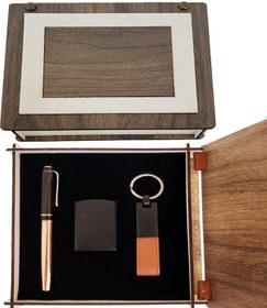 Resim Özel Ahşap Kutulu Bakır Roller Kalem, Anahtarlık Ve Çakmak Set 