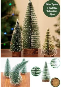 Resim 3 Lü Set Nevada Mini Çam Ağacı Uçlarına Kar Yağmış Karlı Yılbaşı Hediyesi 15 - 12 - 8 Cm 