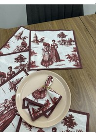 Resim Toile De Jouy Paris Amerikan Servis 6 Lı Set 30x30 Cm %100 Pamuk Dijital Baskılı Klasik Fransız Tarzı Masa Dekoru - Zt720 Kırmızı 