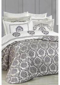 Resim Evlen Home Lauren Çeyiz Seti 10 Parça Nevresimli Çift Kişilik Yatak Örtüsü Krem/ Lila/Mor 