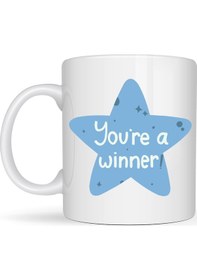 Resim You Re A Winner "sen Başardın , Kazanansın" Yazılı Porselen Kupa Model 153 Motivasyon Temalı, Özel Tasarım Kahve &amp Çay Kupası Beyaz 
