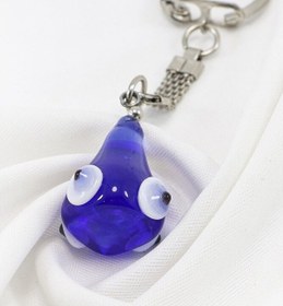 Resim Lacivert Cam Koni Nazar Boncuğu Anahtarlık, Hediyelik Nazar Boncu 