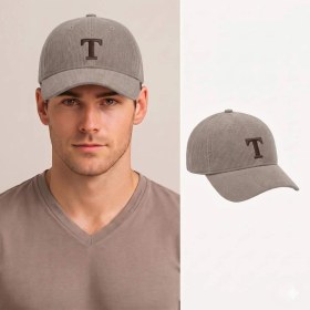 Resim Tesbihane Unisex Beyzbol Şapkası - Isme Özel Harf Nakışlı - Premium Kadife Kumaş - Açık Gri - Metal Tokalı 