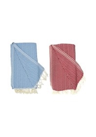 Resim 2'li Set Peştemal Plaj Havlusu , %100 Pamuk , Xxl 100x180cm, Marmaris, Kırmızı-ege Mavisi 