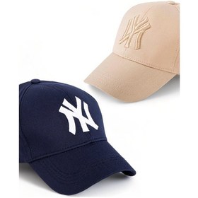 Resim Unisex 2'li Set Lacivert ve Bej Renk Ny New York Beyzbol Şapka - Unisex Lacivert - Bej 