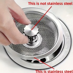 Resim 1 adet Paslanmaz Çelik Mutfak Lavabo Süzgeci - Kolay Temizlik için Merkezi Düğmeli 8.13 cm Tıkanıklık Önleyici File, Banyo, Tuvalet ve Lavabo Kanallarına Uyar 